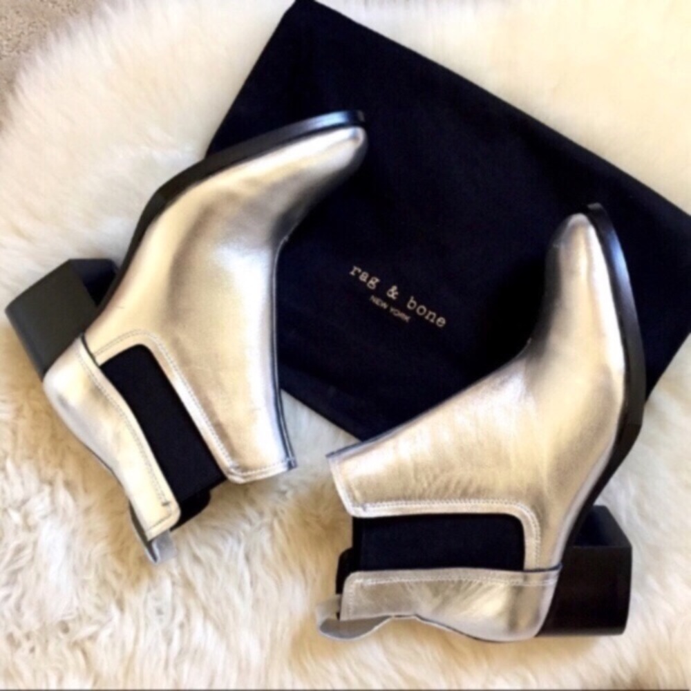 Rag & Bone Walker Metallic Silver Leather Booties